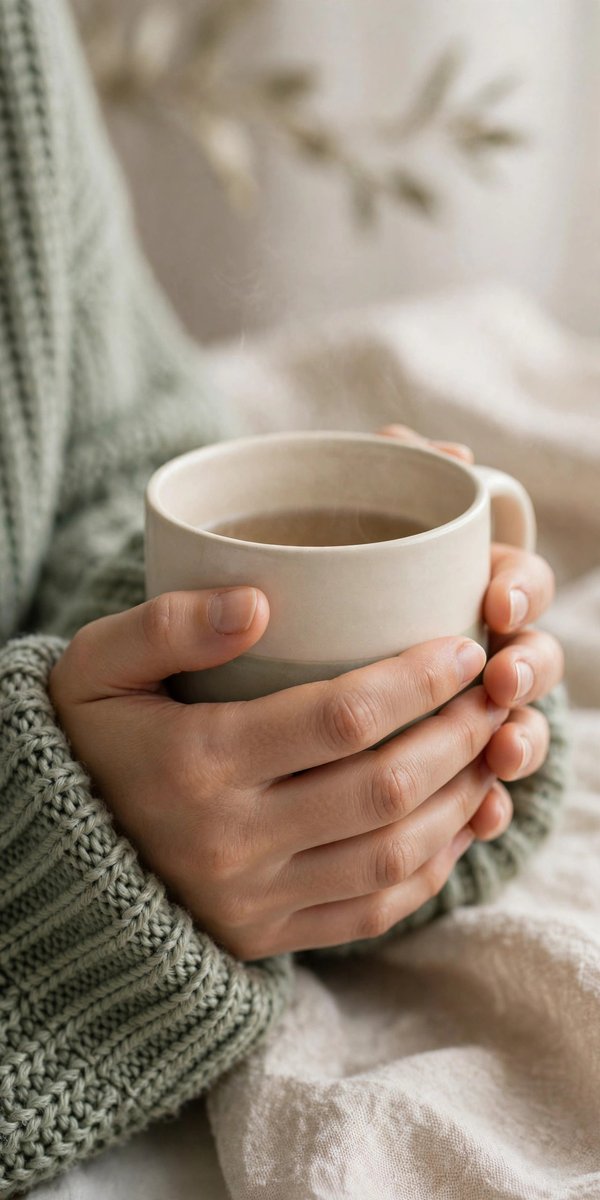 Hands wrapped around a warm mug, a quiet pause